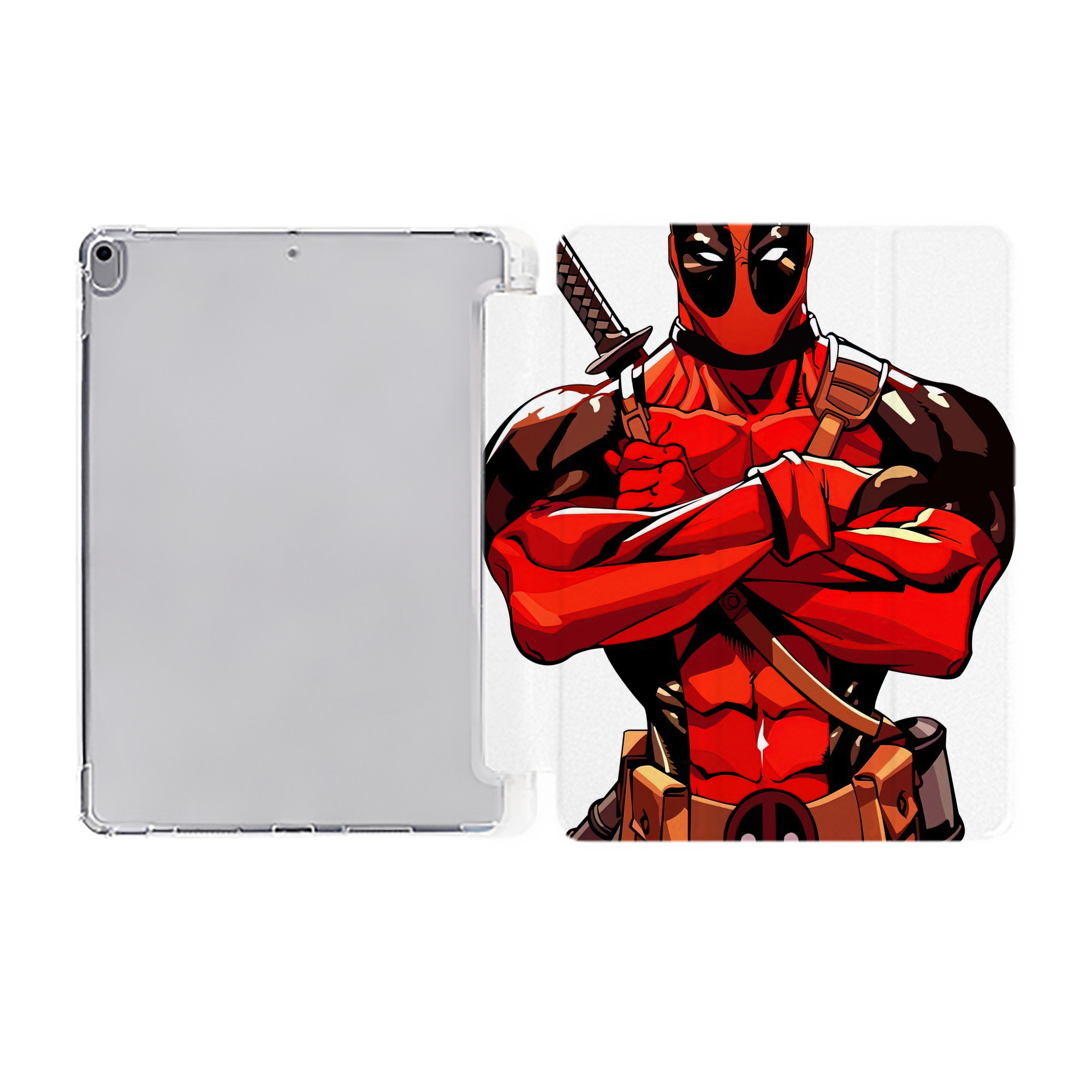 （画像用） Deadpool デッドプール IPad ケース ペン収納付き 三つ折りスタンド PUレザー×シリコン 対応機種9.5/10.5/10.9インチ